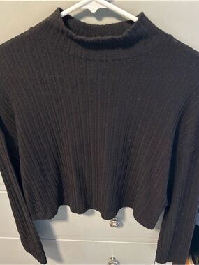 Topshop Black Ribbed Mock Neck Sweater Top